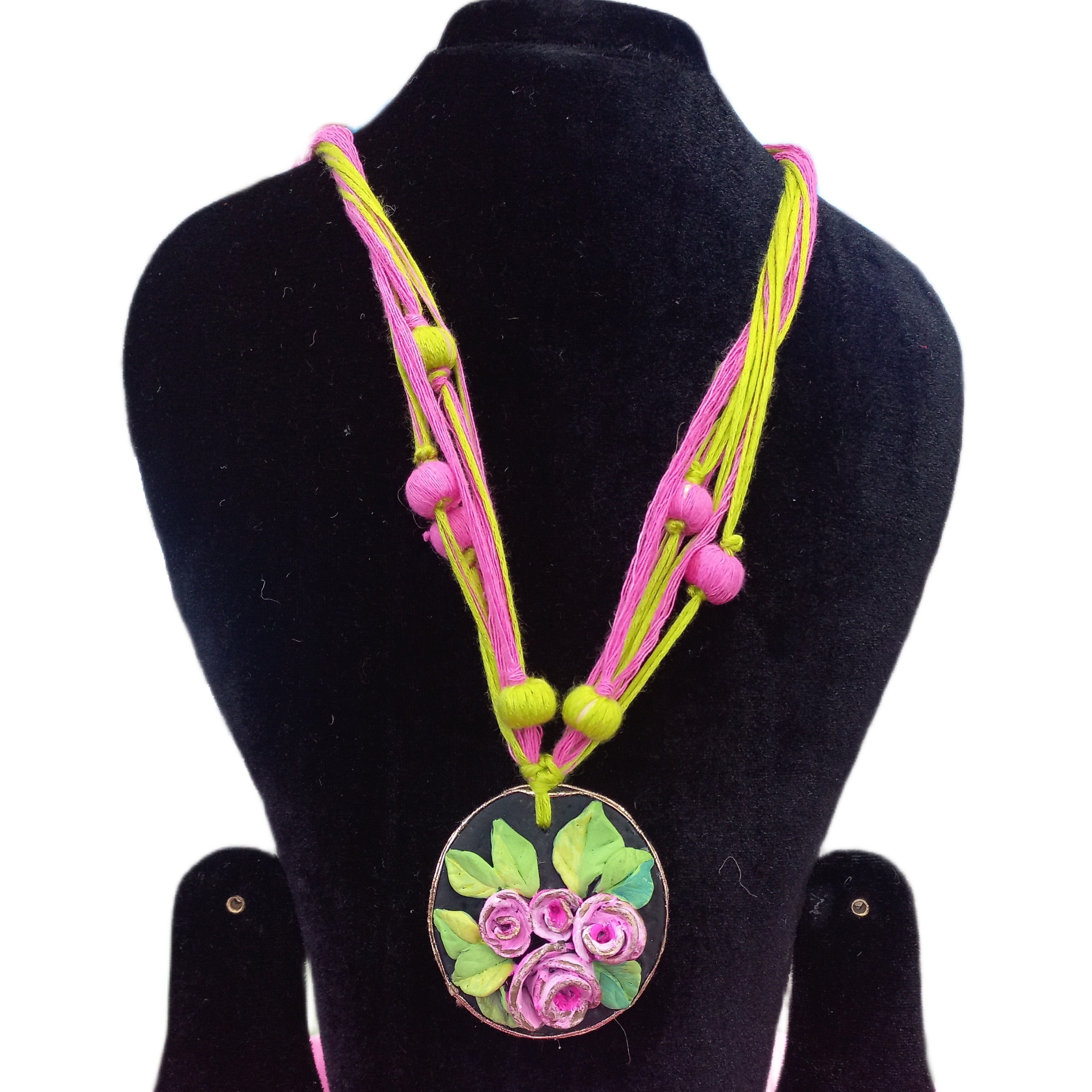 Handcrafted Floral Pendant Thread Necklace