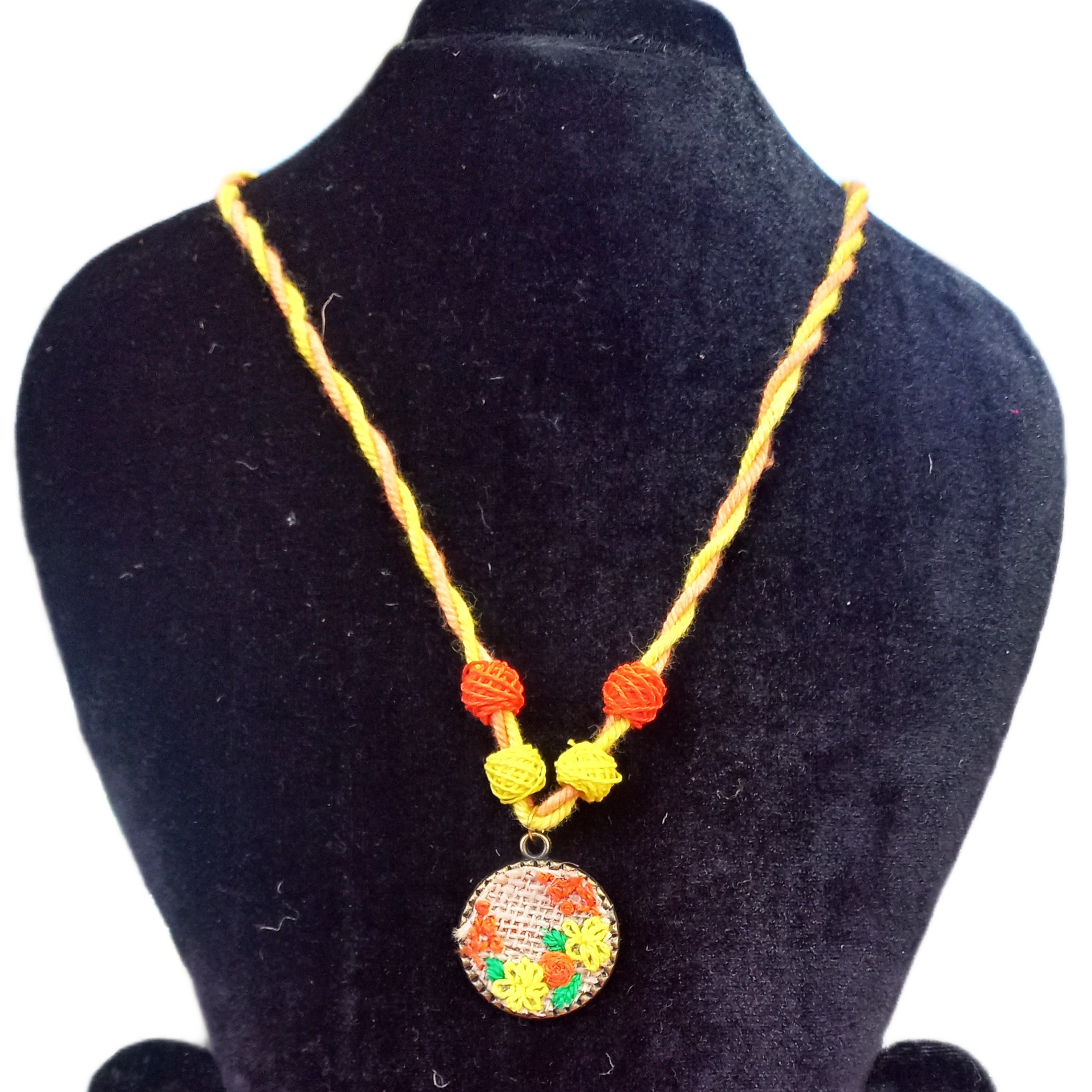 Handcrafted Embroidered Thread Pendant Necklace