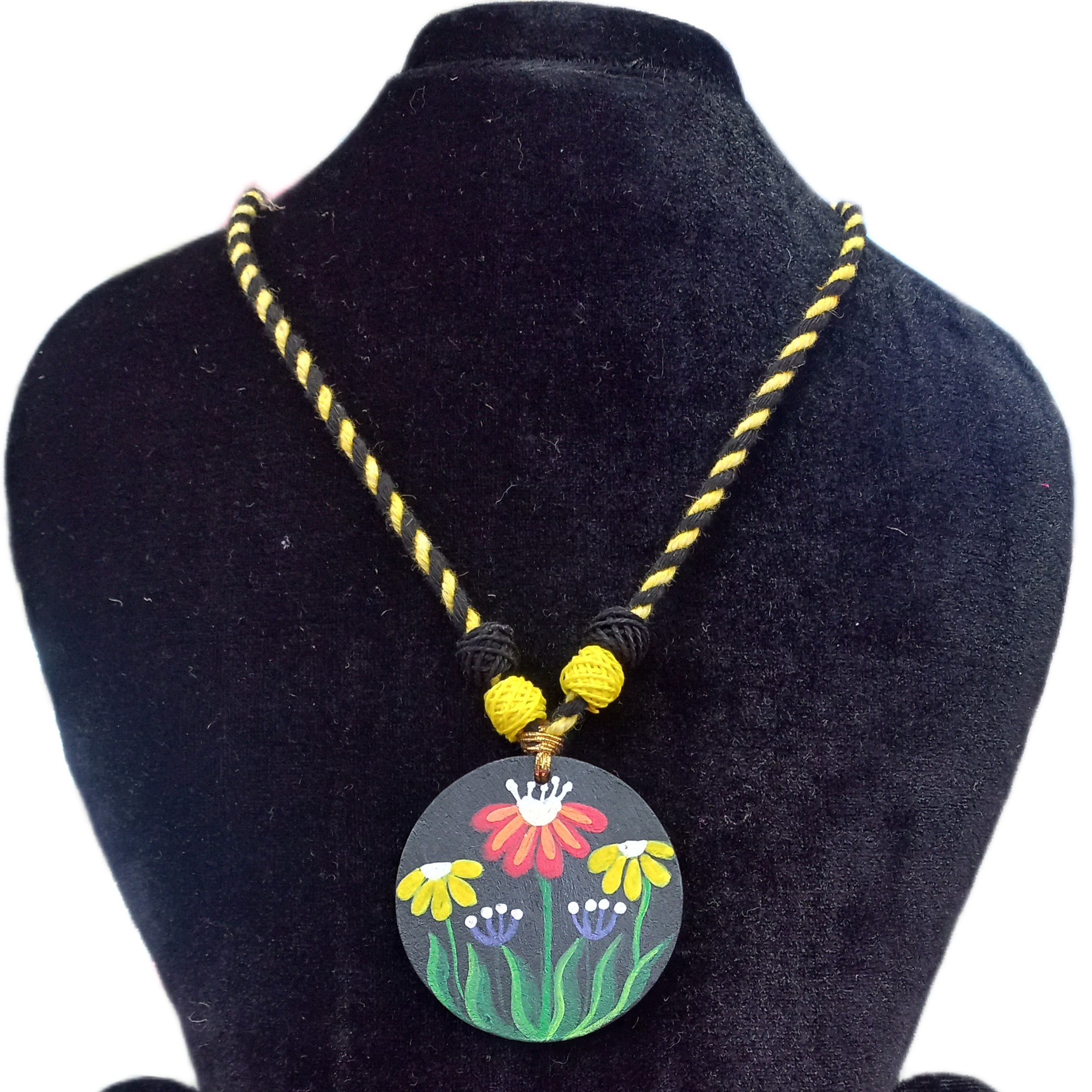 Handcrafted Round Wooden Floral Necklace