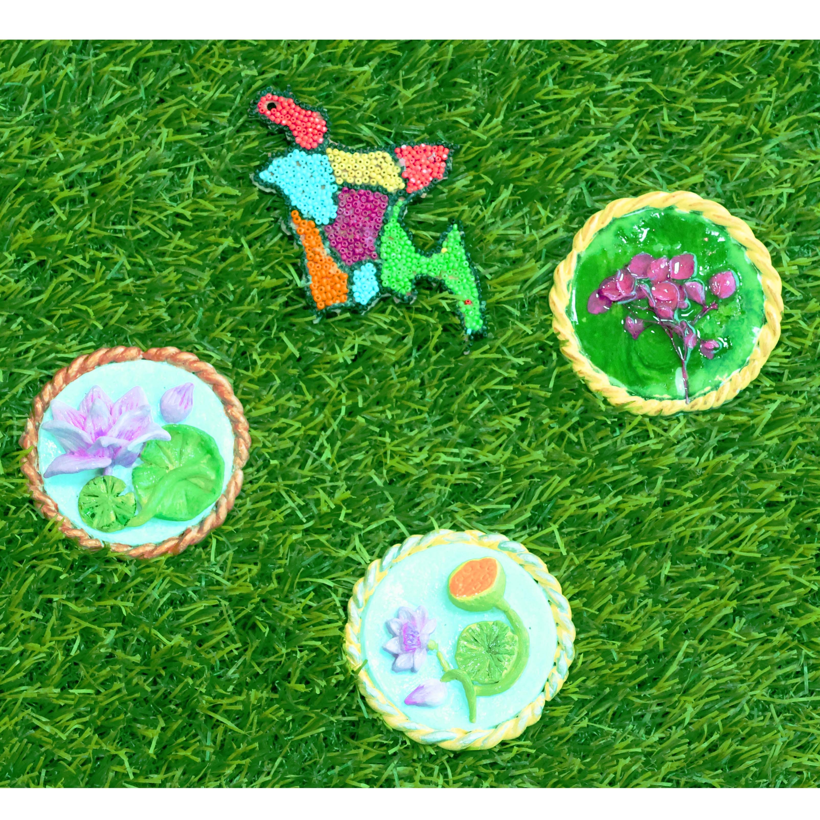 Handmade Bangladesh Map and Miniature Floral Fridge Magnets Set