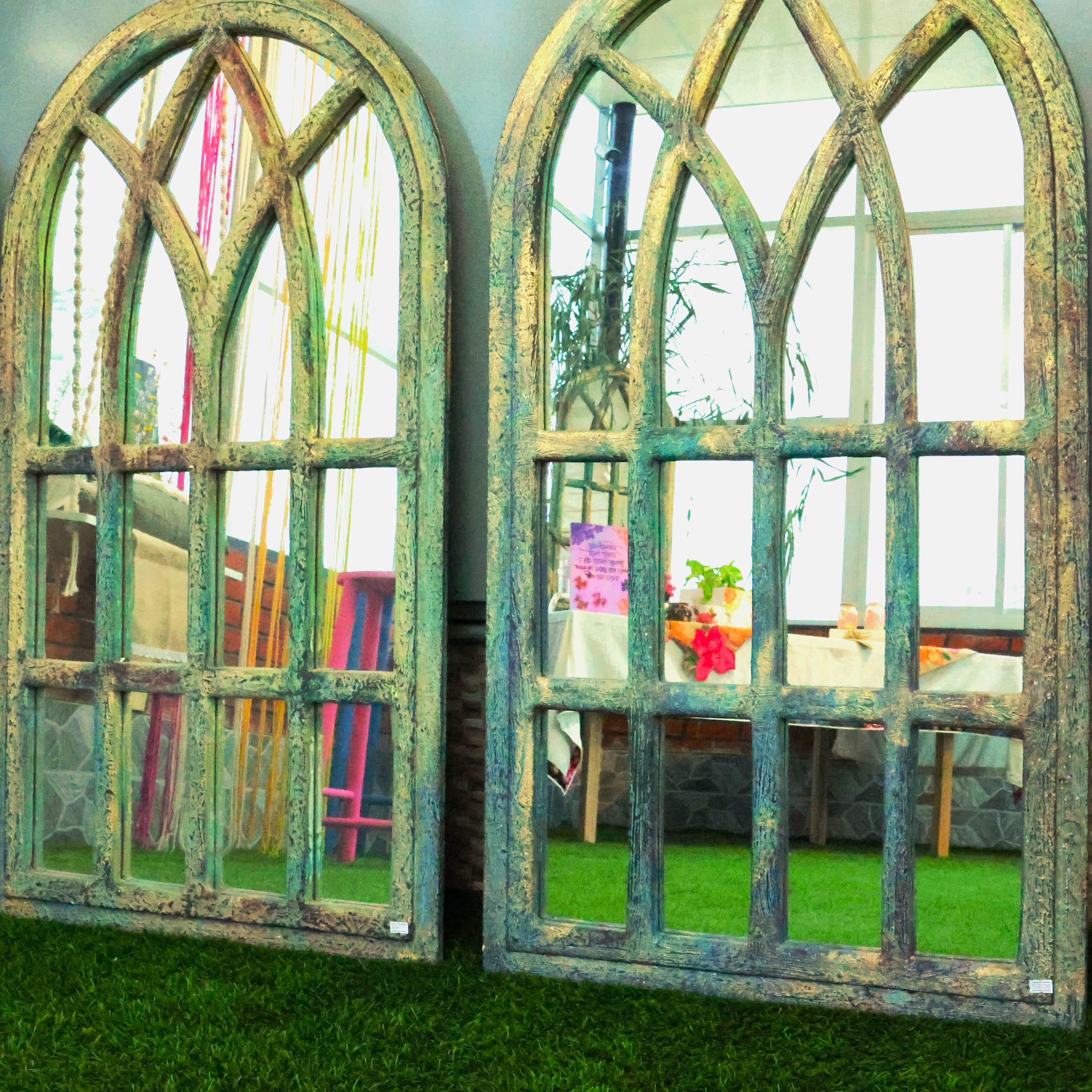 Rustic Vintage Arch Window Pane Wall Mirror