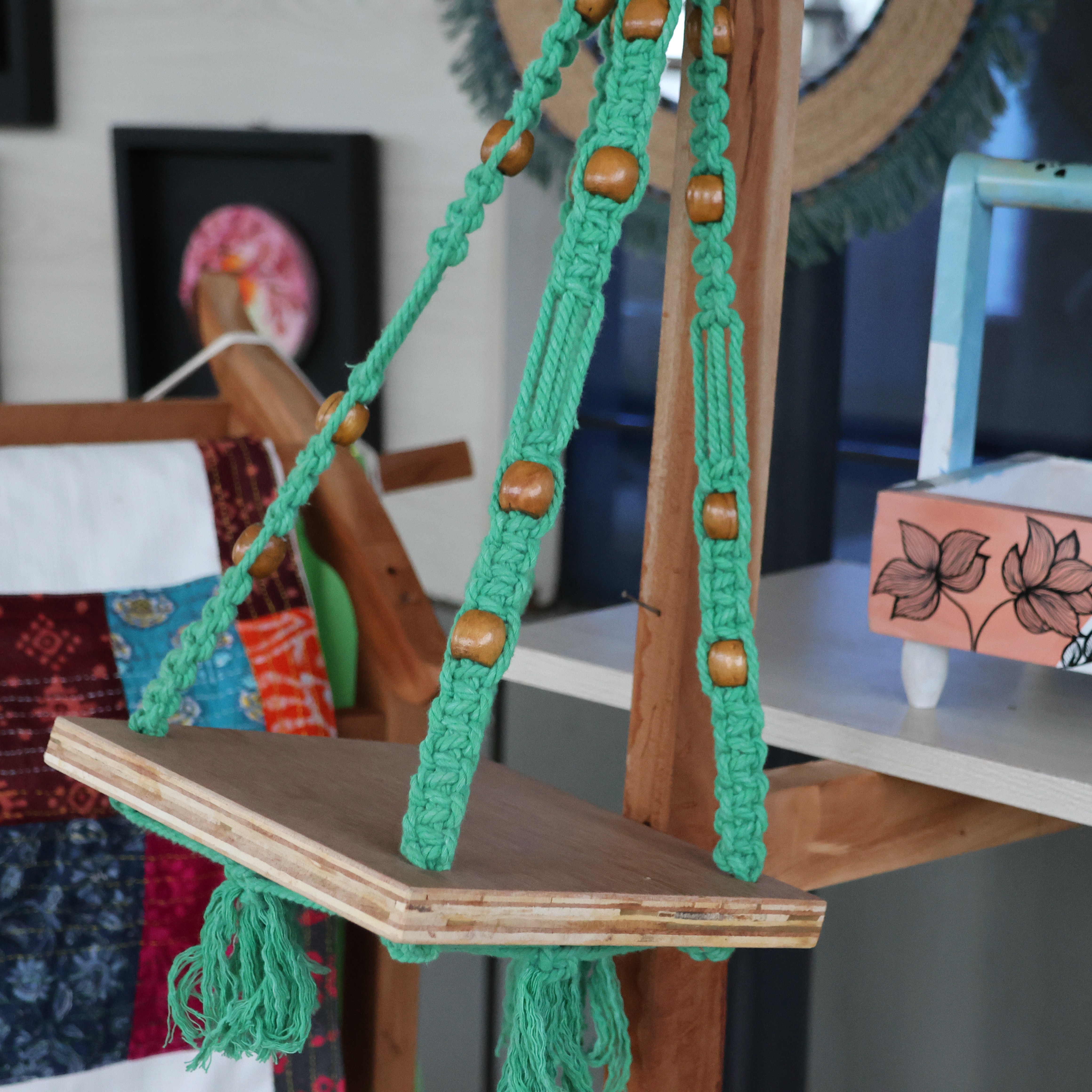 Handcrafted Macramé Hanging Shelf (Large)