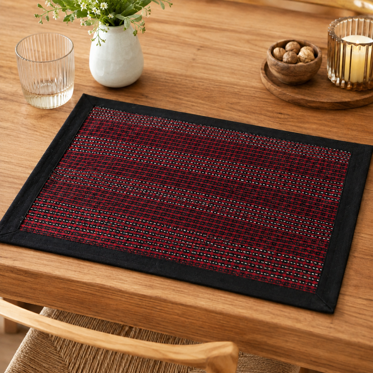 Handcrafted Red and Black Woven Table Placemat