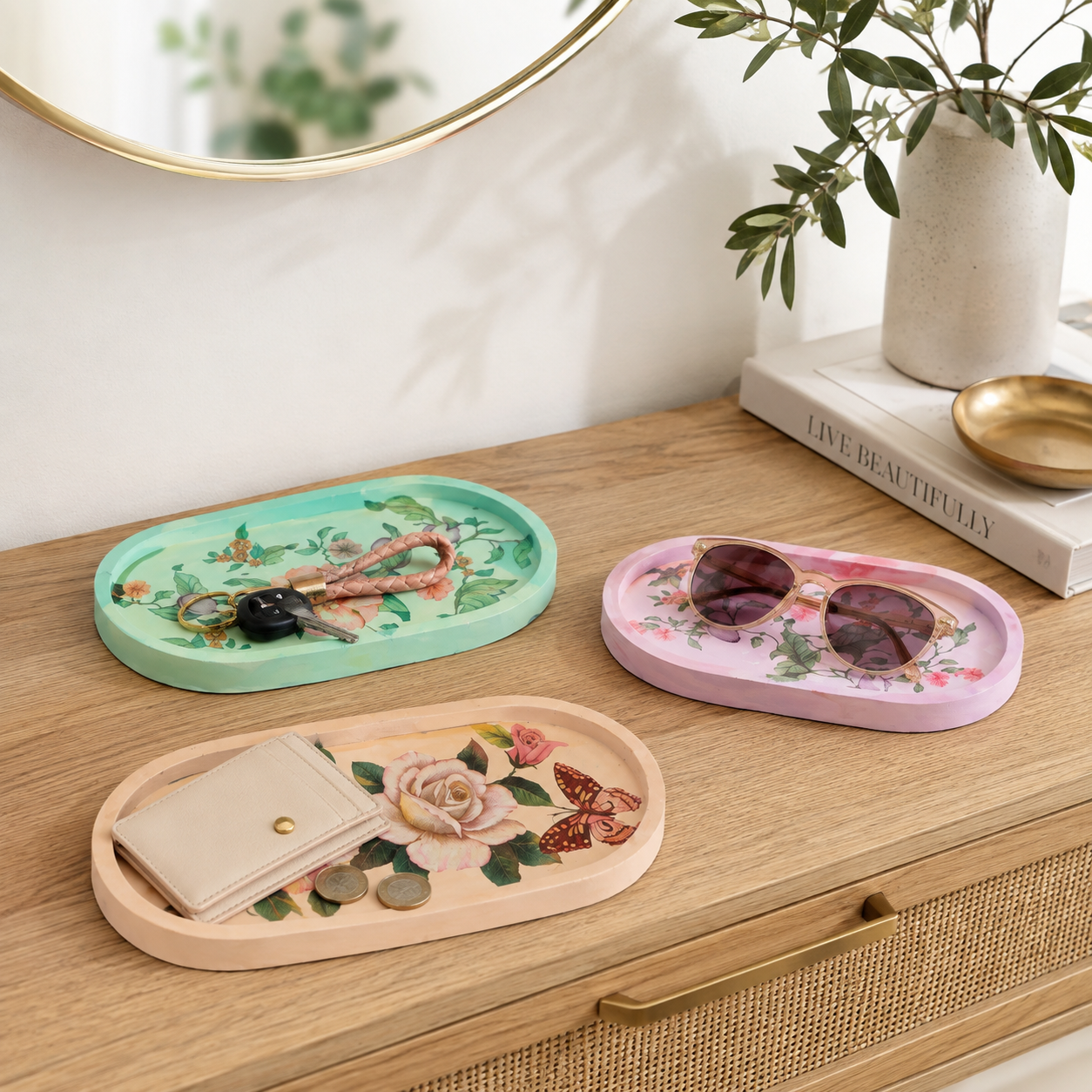 Handcrafted Pastel Floral Oval Trinket Tray