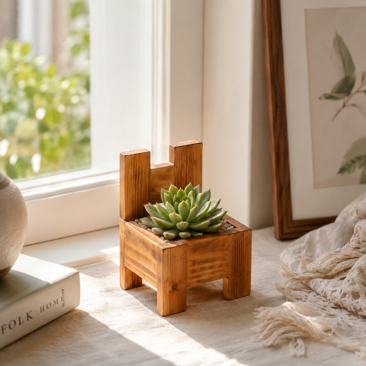 Handcrafted Wooden Chair-Shaped Succulent Planter (Small)