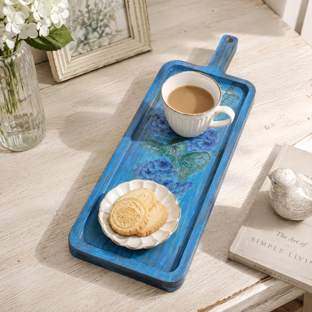Hand-Painted Vintage Floral Wooden Serving Tray (Small)