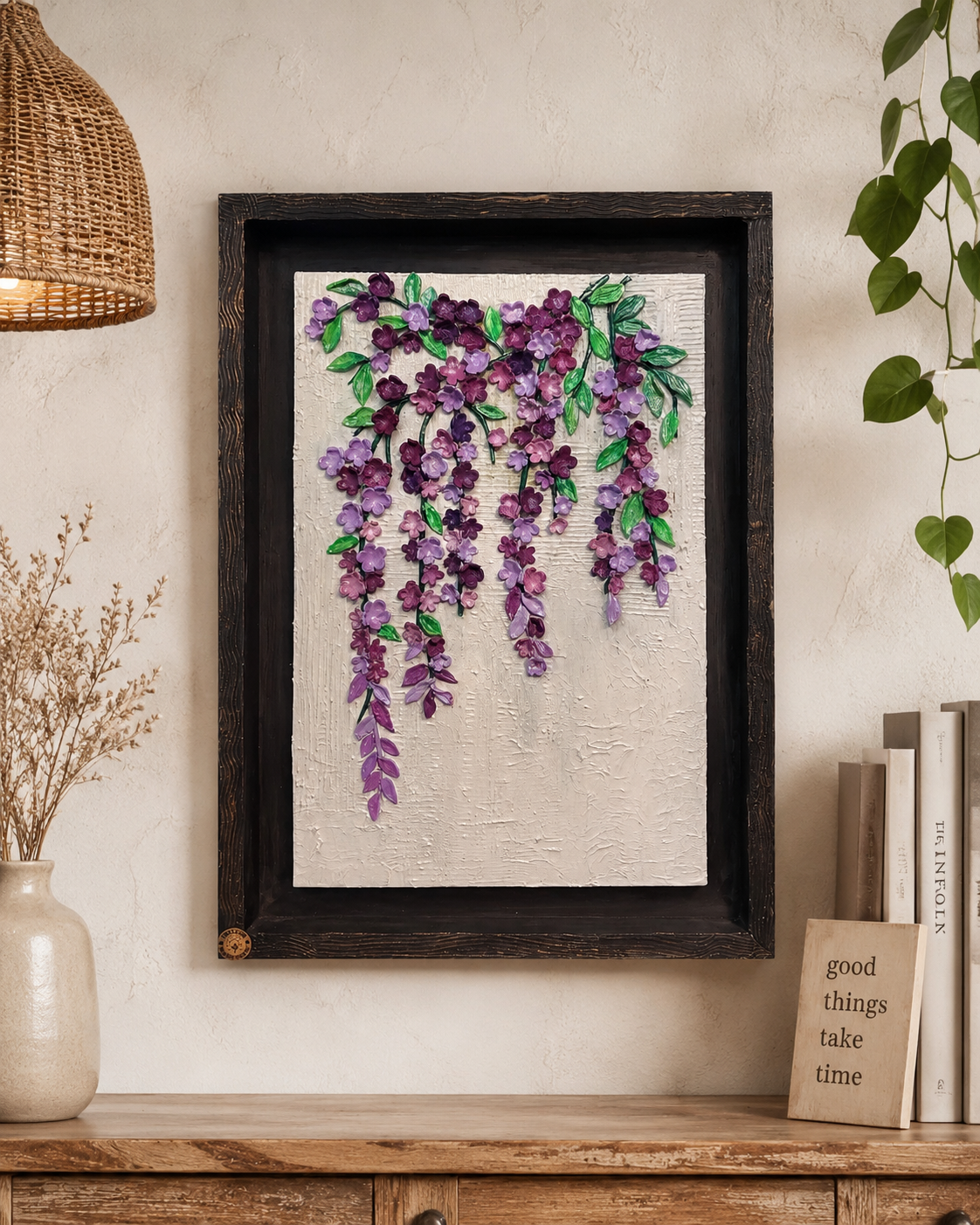 Handcrafted Cascading Wisteria 3D Floral Wall Art