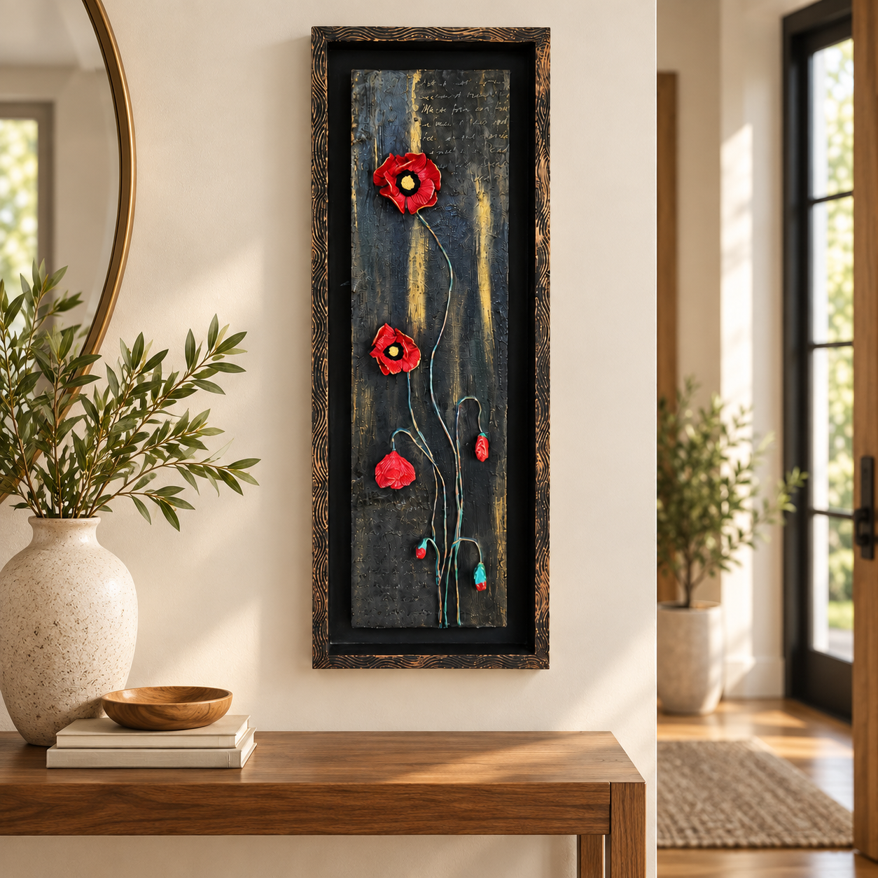 Crimson Bloom Textured Framed Wall Art