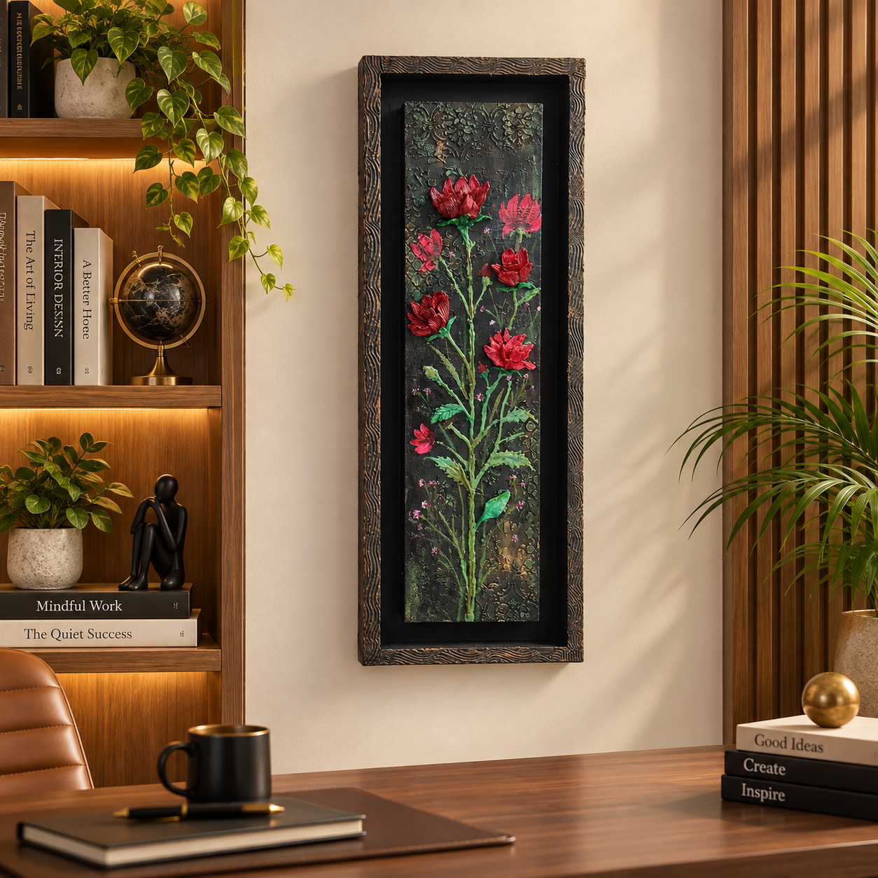 Crimson Garden Textured Floral Framed Wall Art
